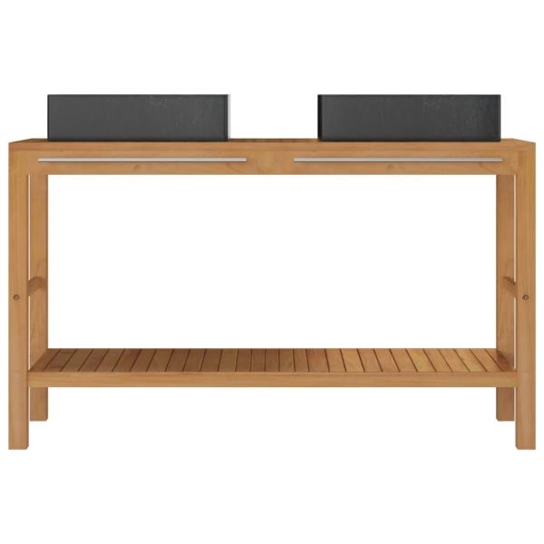 Waschtisch Massivholz Teak mit Waschbecken Marmor Schwarz