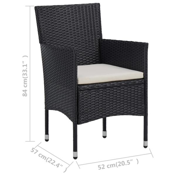 3-tlg. Bistro-Set Poly Rattan und Hartglas Schwarz