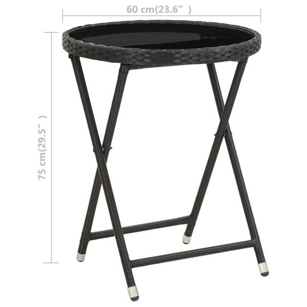 3-tlg. Bistro-Set Poly Rattan und Hartglas Schwarz