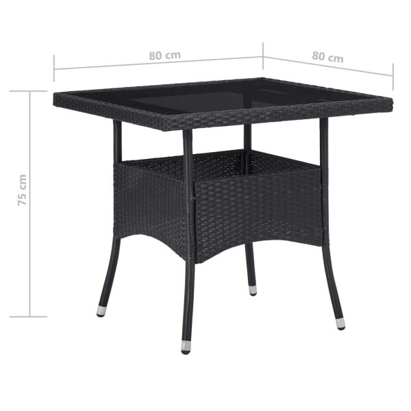 3-tlg. Garten-Essgruppe Poly Rattan und Glas Schwarz