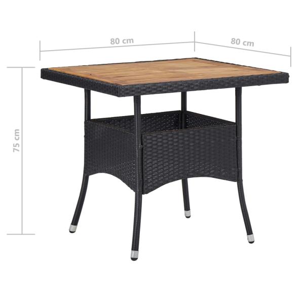3-tlg. Garten-Essgruppe Poly Rattan und Akazienholz Schwarz
