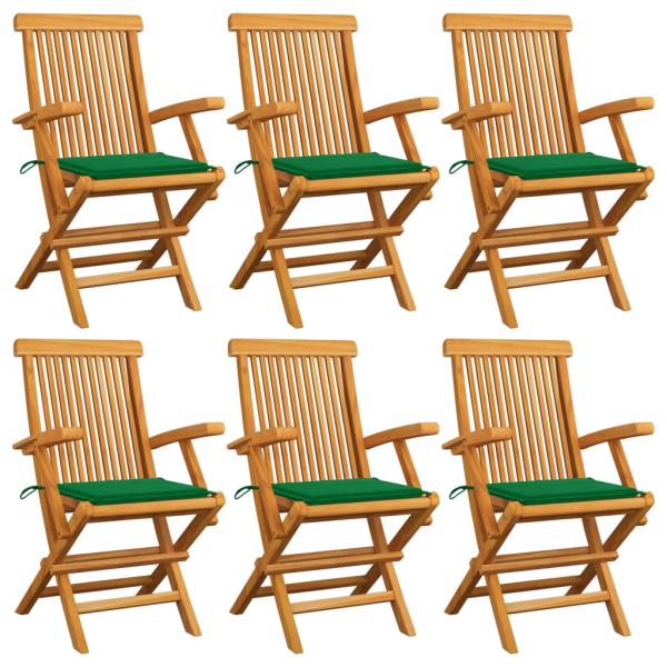 ARDEBO.de - Gartenstühle mit Grünen Kissen 6 Stk. Massivholz Teak