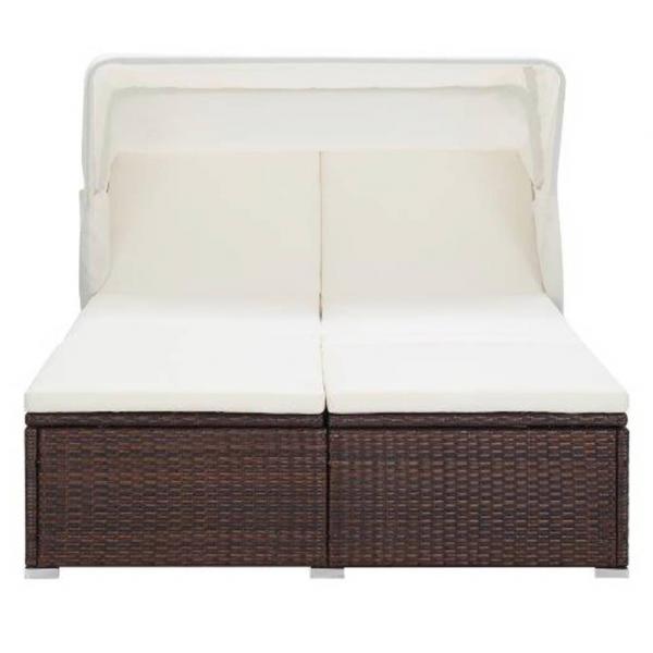 2-Personen-Sonnenliege mit Auflage Poly Rattan Braun
