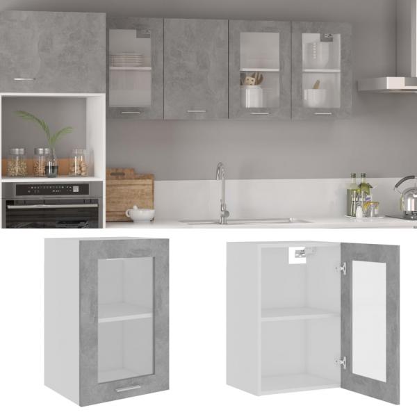 ARDEBO.de - Hängeglasschrank Betongrau 40x31x60 cm Holzwerkstoff
