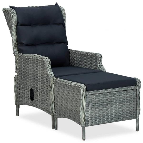 ARDEBO.de - Verstellbarer Gartensessel mit Fußhocker Poly Rattan Hellgrau