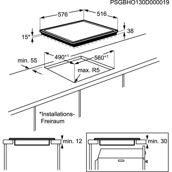 AEG HK634060XB Autarkes Glaskeramikkochfeld, 57,6 cm breit, Edelstahl-Rahmen, TouchControl, schwarz