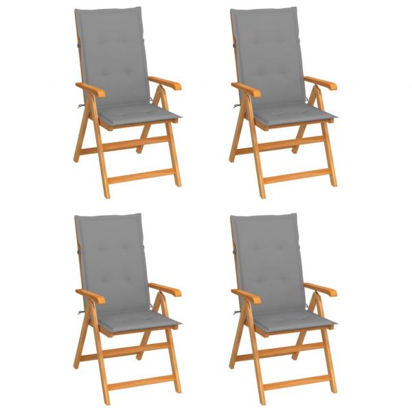 ARDEBO.de - Gartenstühle 4 Stk. mit Grauen Kissen Massivholz Teak