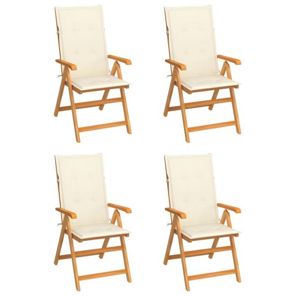 ARDEBO.de - Gartenstühle 4 Stk. mit Cremeweißen Kissen Massivholz Teak