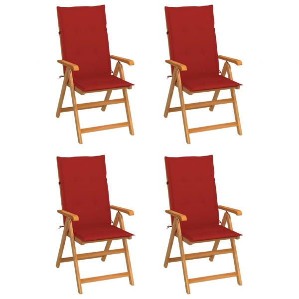 ARDEBO.de - Gartenstühle 4 Stk. mit Roten Kissen Massivholz Teak
