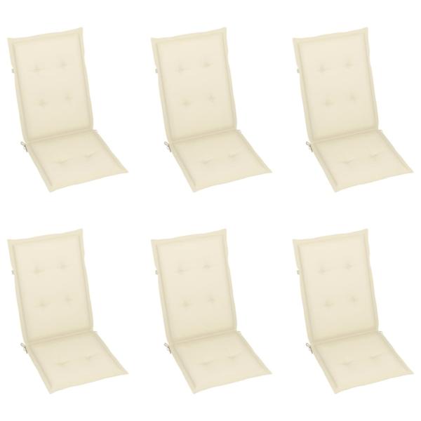 Gartenstühle 6 Stk. mit Creme Kissen Massivholz Teak