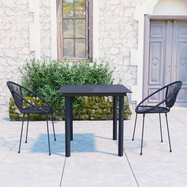 ARDEBO.de - 3-tlg. Garten-Essgruppe PVC Rattan Schwarz