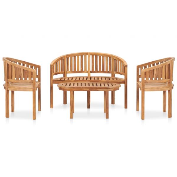 4-tlg. Garten-Lounge-Set Massivholz Teak