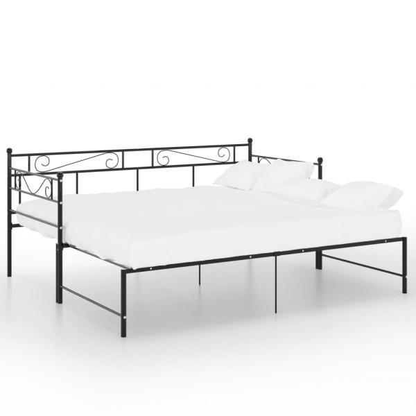 Tagesbett Ausziehbar Schwarz Metall 90x200 cm
