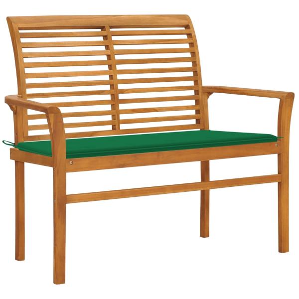 Gartenbank mit Grüner Auflage 112 cm Massivholz Teak 
