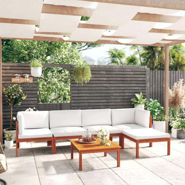 6-tlg. Garten-Lounge-Set mit Kissen Cremeweiß Massivholz Akazie