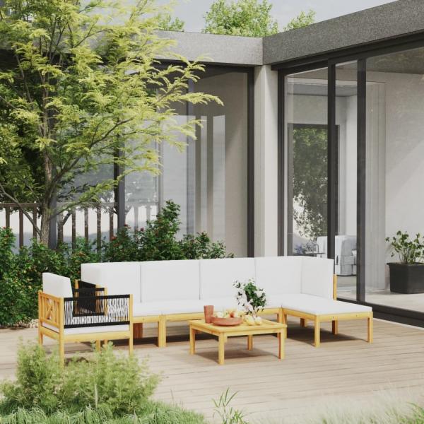 ARDEBO.de - 7-tlg. Garten-Lounge-Set mit Kissen Cremeweiß Massivholz Akazie