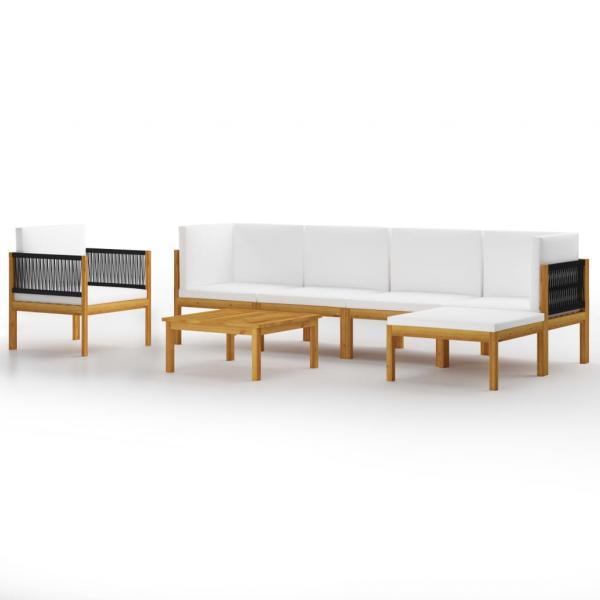 7-tlg. Garten-Lounge-Set mit Kissen Cremeweiß Massivholz Akazie