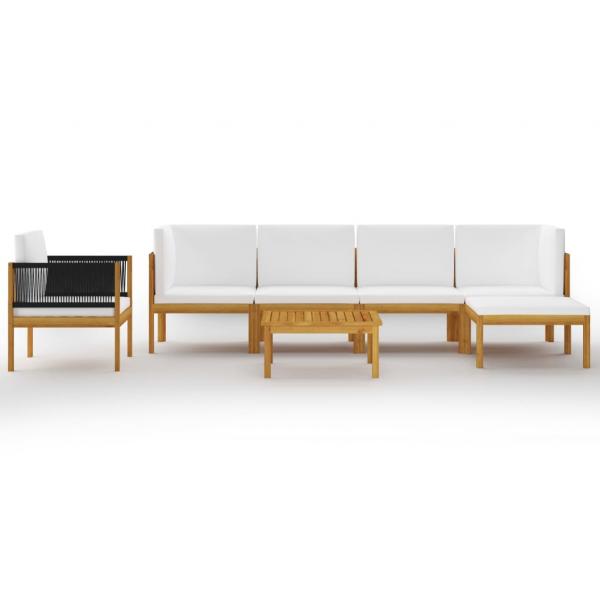 7-tlg. Garten-Lounge-Set mit Kissen Cremeweiß Massivholz Akazie