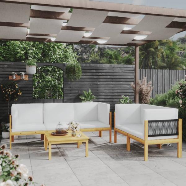 ARDEBO.de - 6-tlg. Garten-Lounge-Set mit Kissen Cremeweiß Massivholz Akazie