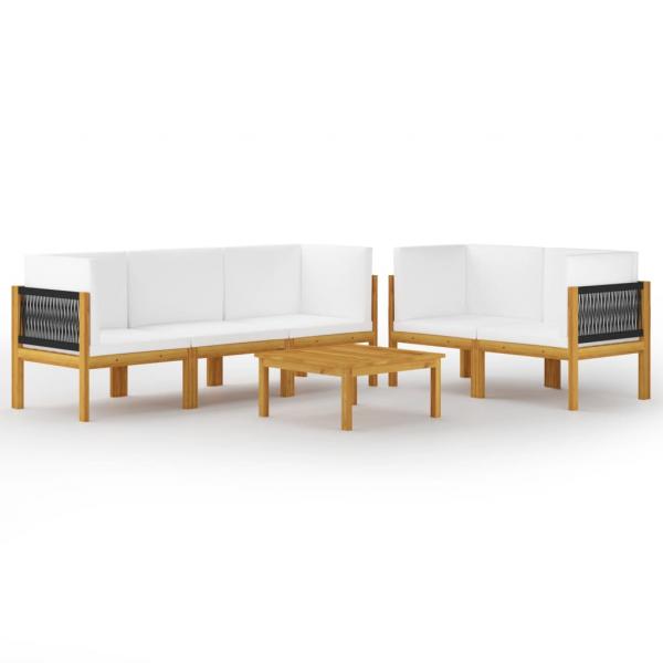 6-tlg. Garten-Lounge-Set mit Kissen Cremeweiß Massivholz Akazie