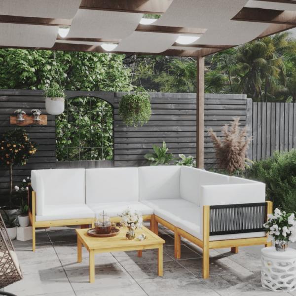 ARDEBO.de - 6-tlg. Garten-Lounge-Set mit Kissen Cremeweiß Massivholz Akazie