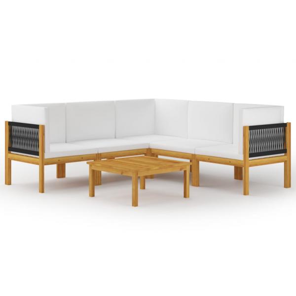 6-tlg. Garten-Lounge-Set mit Kissen Cremeweiß Massivholz Akazie