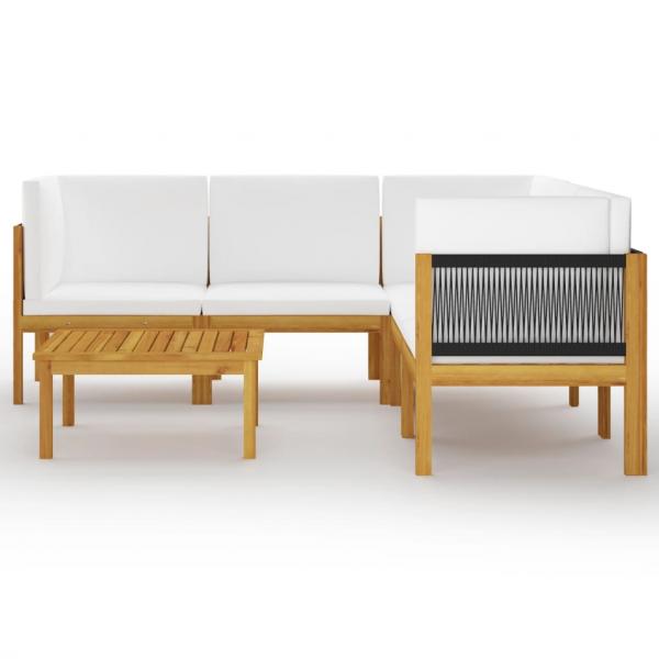 6-tlg. Garten-Lounge-Set mit Kissen Cremeweiß Massivholz Akazie