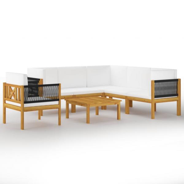 ARDEBO.de - 7-tlg. Garten-Lounge-Set mit Kissen Cremeweiß Massivholz Akazie
