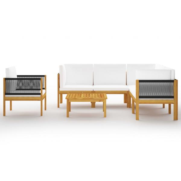 7-tlg. Garten-Lounge-Set mit Kissen Cremeweiß Massivholz Akazie
