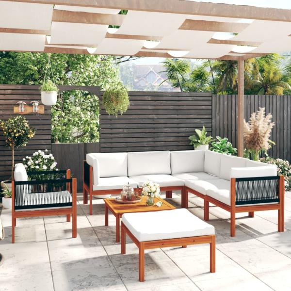 8-tlg. Garten-Lounge-Set mit Kissen Cremeweiß Massivholz Akazie