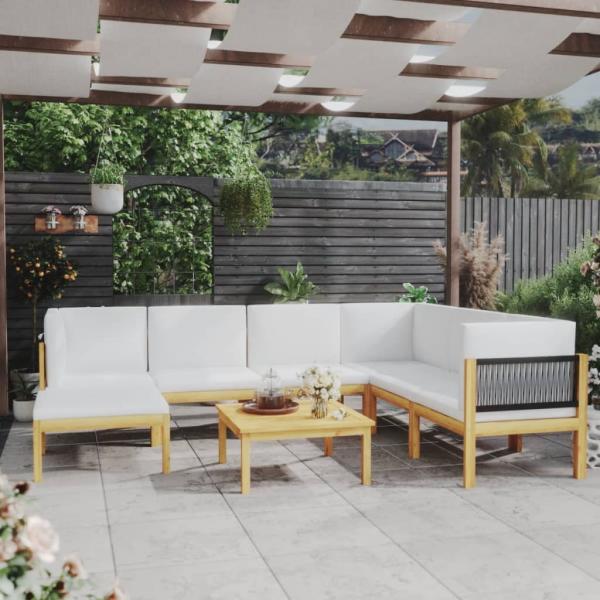 ARDEBO.de - 8-tlg. Garten-Lounge-Set mit Kissen Cremeweiß Massivholz Akazie