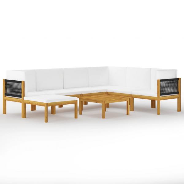 8-tlg. Garten-Lounge-Set mit Kissen Cremeweiß Massivholz Akazie