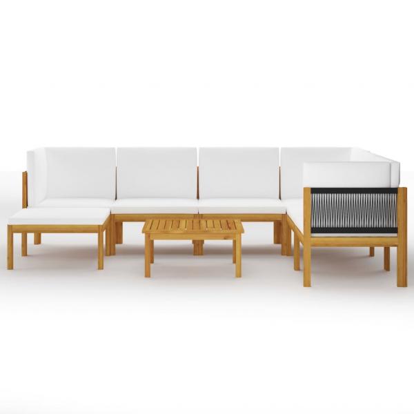 8-tlg. Garten-Lounge-Set mit Kissen Cremeweiß Massivholz Akazie