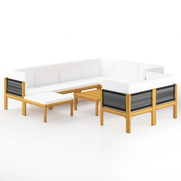 10-tlg. Garten-Lounge-Set mit Kissen Cremeweiß Massivholz Akazie