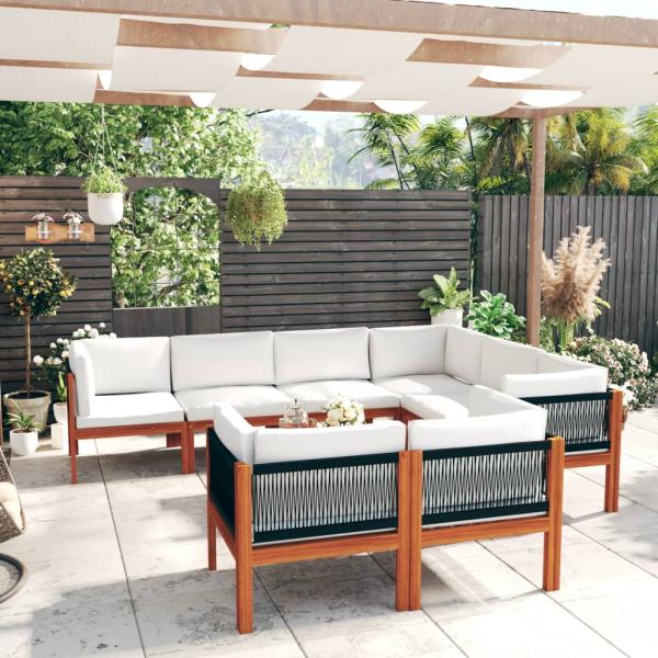 10-tlg. Garten-Lounge-Set mit Kissen Cremeweiß Massivholz Akazie