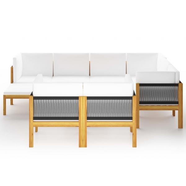 10-tlg. Garten-Lounge-Set mit Kissen Cremeweiß Massivholz Akazie