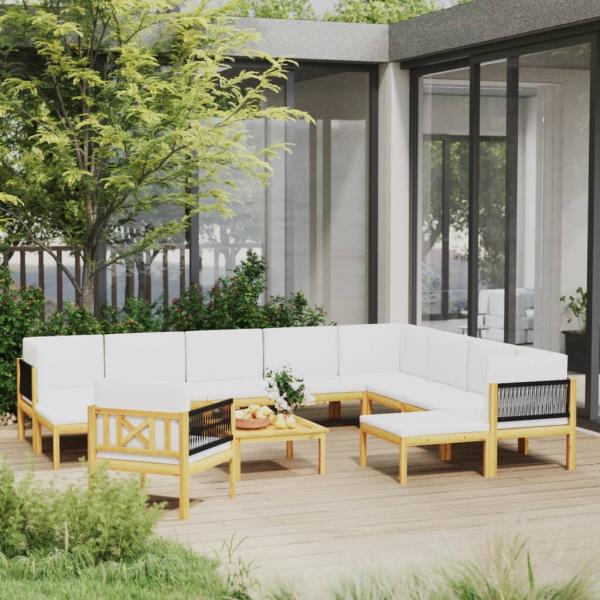 ARDEBO.de - 12-tlg. Garten-Lounge-Set mit Kissen Cremeweiß Massivholz Akazie