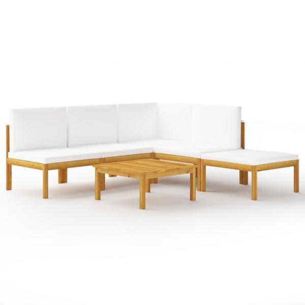 6-tlg. Garten-Lounge-Set mit Kissen Cremeweiß Massivholz Akazie