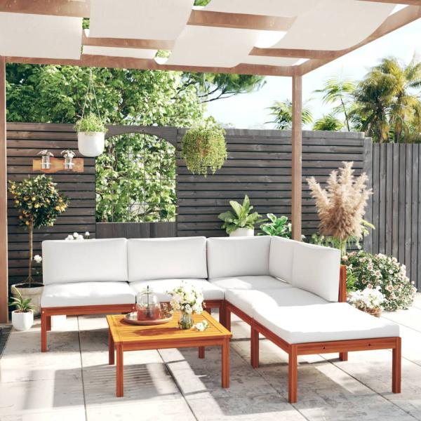 6-tlg. Garten-Lounge-Set mit Kissen Cremeweiß Massivholz Akazie