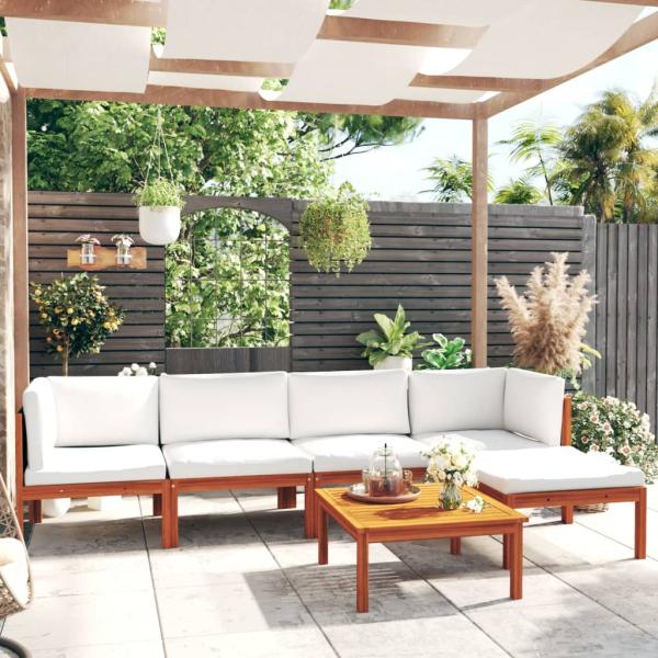 6-tlg. Garten-Lounge-Set mit Kissen Cremeweiß Massivholz Akazie