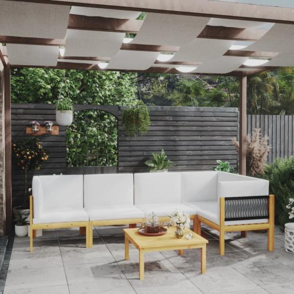 ARDEBO.de - 6-tlg. Garten-Lounge-Set mit Kissen Cremeweiß Massivholz Akazie
