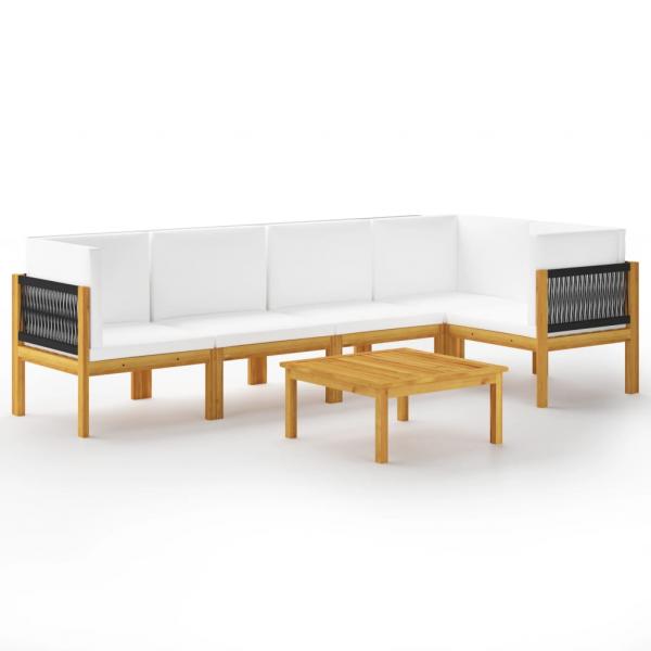 6-tlg. Garten-Lounge-Set mit Kissen Cremeweiß Massivholz Akazie
