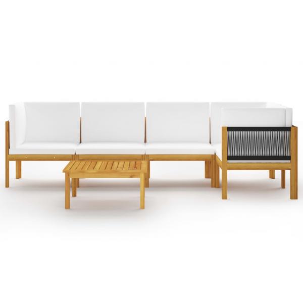 6-tlg. Garten-Lounge-Set mit Kissen Cremeweiß Massivholz Akazie