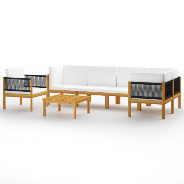 ARDEBO.de - 7-tlg. Garten-Lounge-Set mit Kissen Cremeweiß Massivholz Akazie