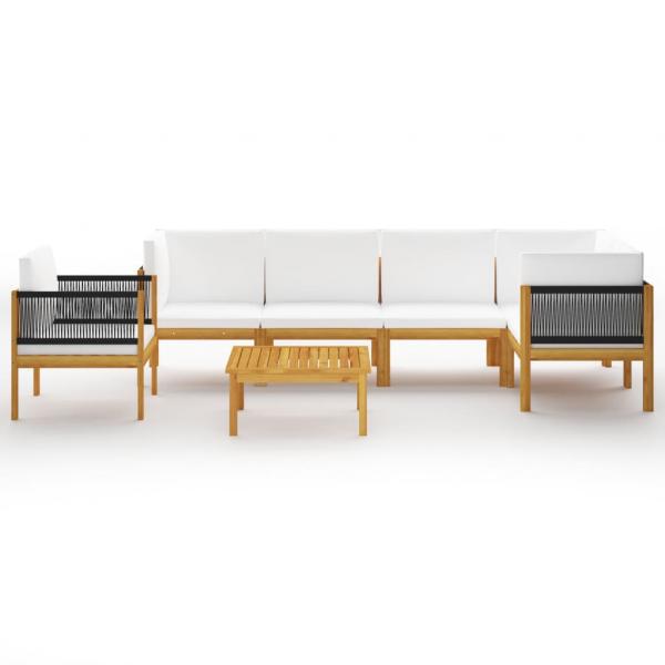 7-tlg. Garten-Lounge-Set mit Kissen Cremeweiß Massivholz Akazie