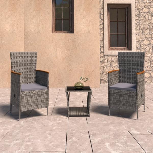 ARDEBO.de - 3-tlg. Garten-Lounge-Set mit Kissen Poly Rattan Grau