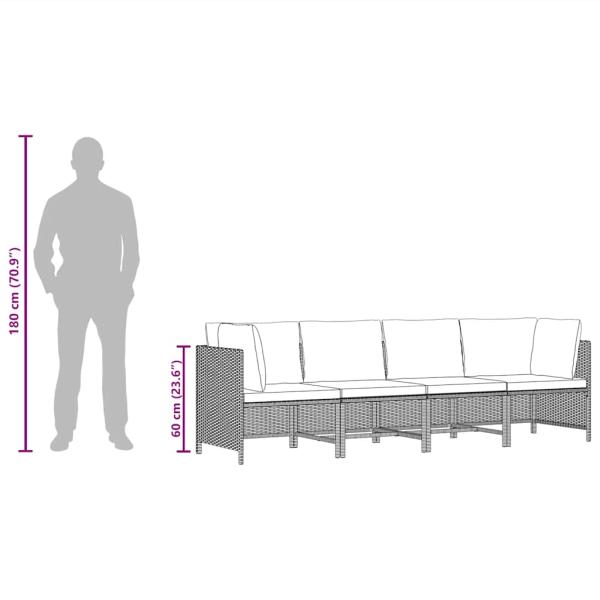 4-Sitzer-Gartensofa mit Auflagen Schwarz Poly Rattan