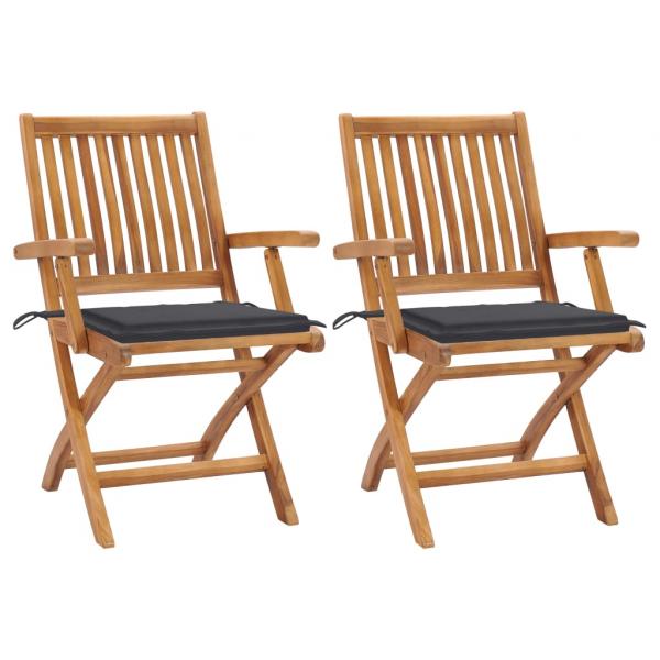 ARDEBO.de - Gartenstühle 2 Stk. mit Anthrazit Kissen Massivholz Teak