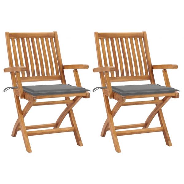 ARDEBO.de - Gartenstühle 2 Stk. mit Grauen Kissen Teak Massivholz