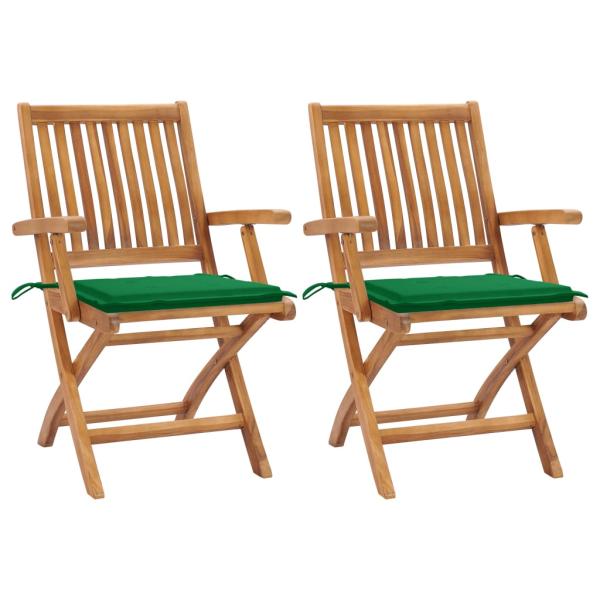 ARDEBO.de - Gartenstühle 2 Stk. mit Grünen Kissen Teak Massivholz